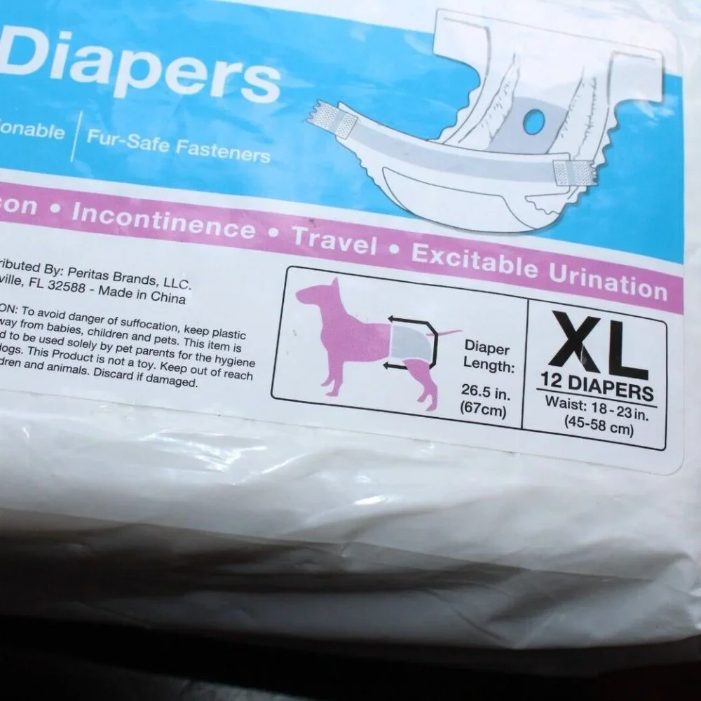 Peritas Disposable Dog Puppy Diapers for Female in Heat Period (X-Large) 12 ct.